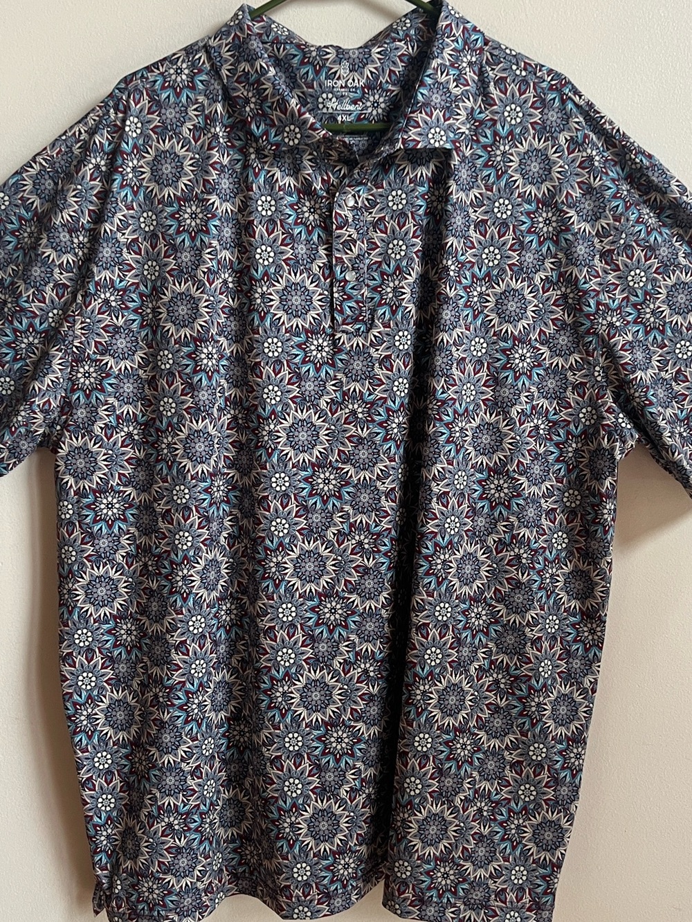 Iron Oak hellbent Men's Navy Floral Print Polo Shirt with pearl snaps